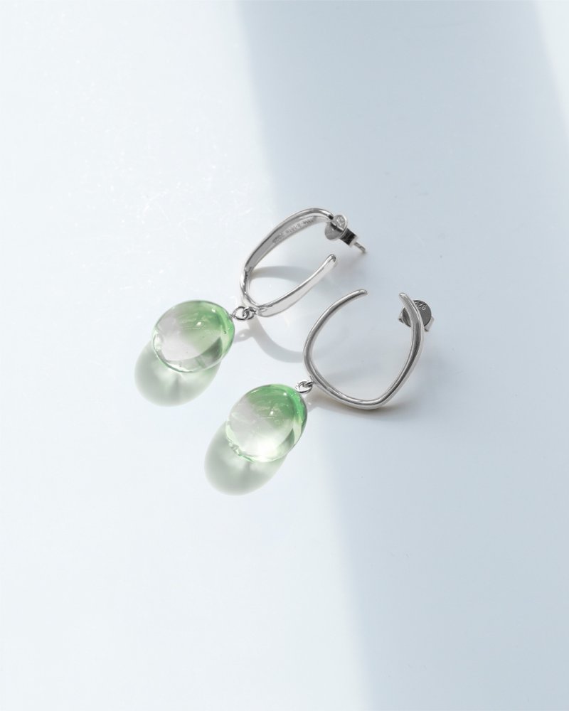 S925 Handcrafted Drop Glass Earrings - Earrings & Clip-ons - Sterling Silver Green