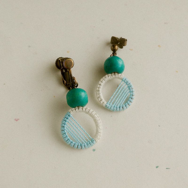 Geometric with Pop Art  Macrame Earrings Blue - Earrings & Clip-ons - Cotton & Hemp Blue