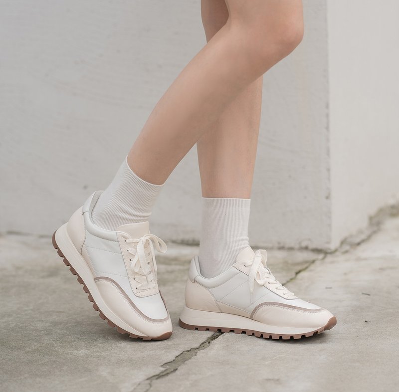 Streamline-lace-up casual shoes and jogging shoes-white - รองเท้าลำลองผู้หญิง - หนังแท้ ขาว