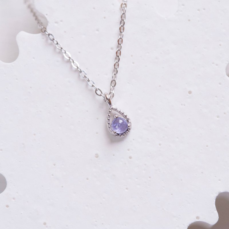 Tanzanite Stone 925 sterling silver necklace elegant water droplets - Necklaces - Gemstone Silver