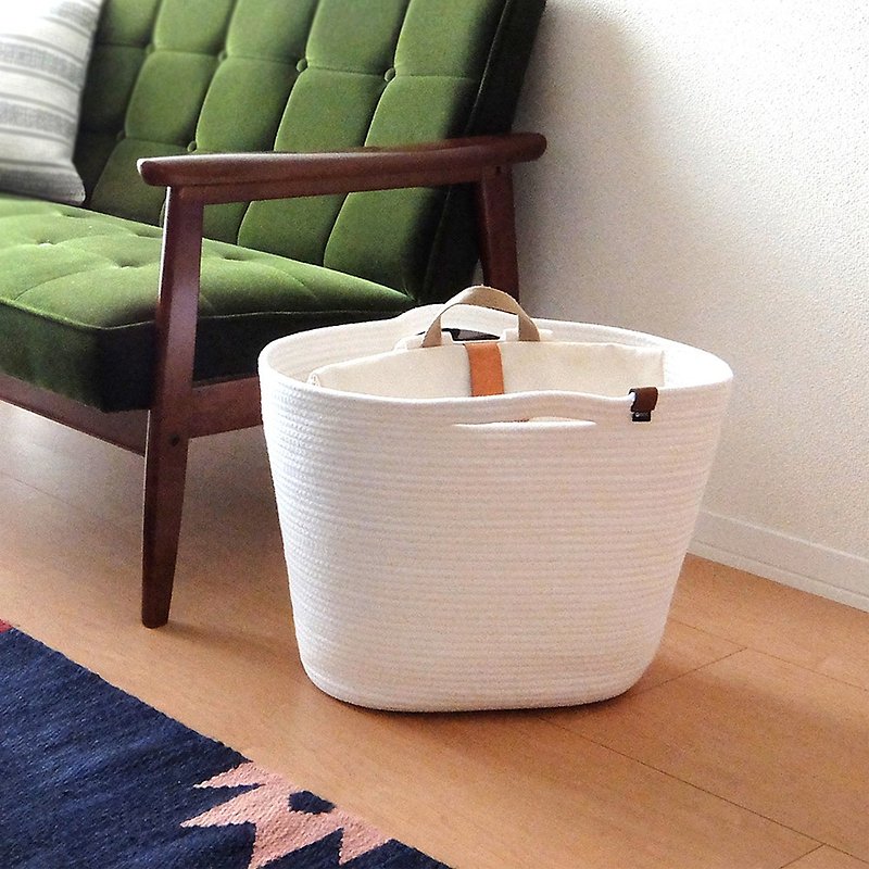 Japan TOYO CASE Nordic woven style oval storage basket (with handle)-LL-3 colors optional - Storage - Polyester White