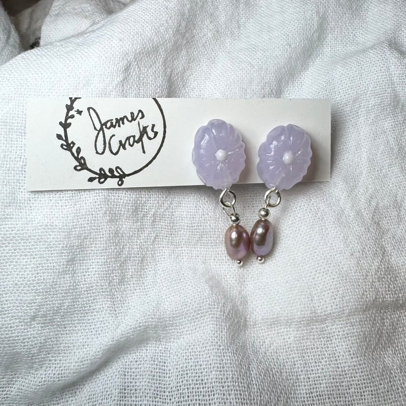 Pale Purple Floral Cluster and Pearl Earrings - Earrings & Clip-ons - Pearl Purple