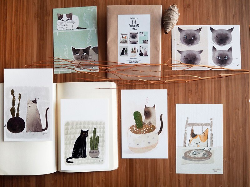 Postcard Cat 6 postcards. size 4x6 in PS002 - 心意卡/卡片 - 紙 金色