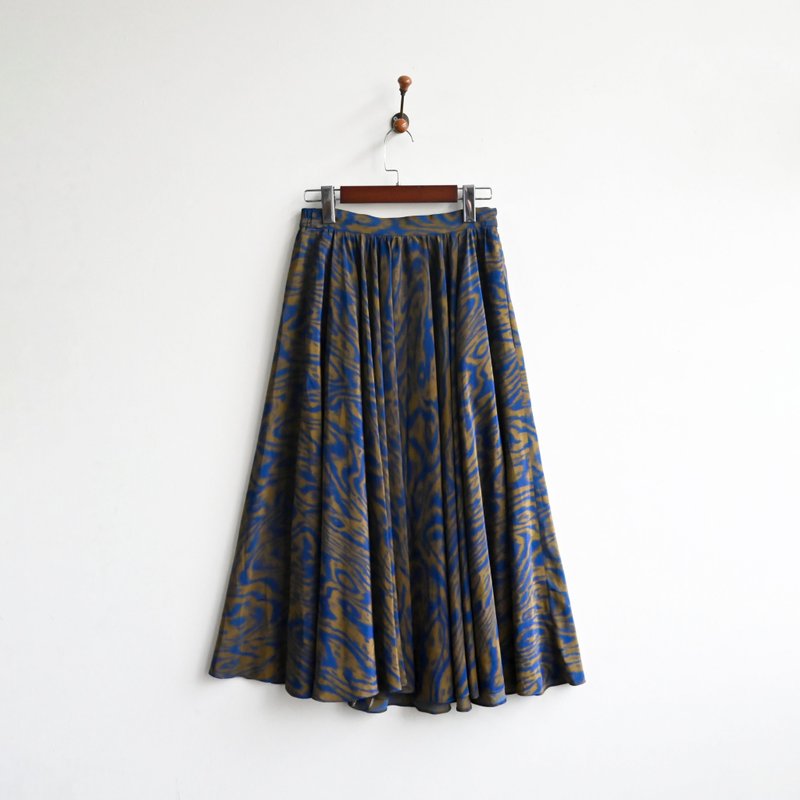 [Egg Plant Vintage] Lake Moon Wave Print Vintage Circle Skirt - กระโปรง - ไฟเบอร์อื่นๆ 