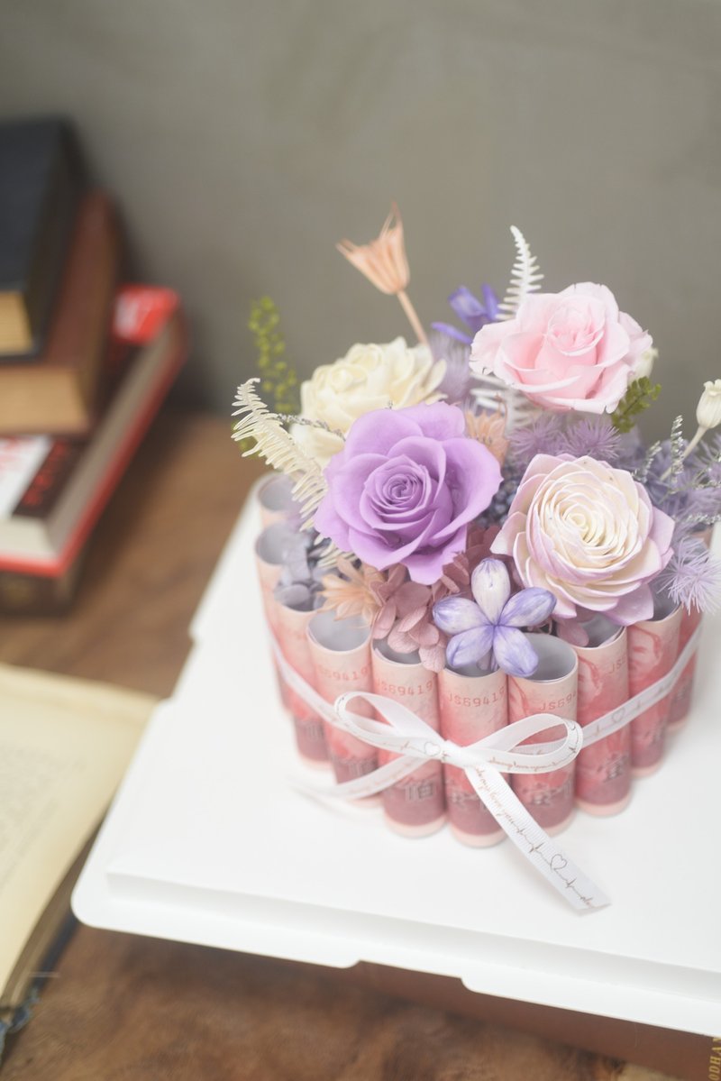 Rich Flower Cake Preserved Flower Banknote Cake Single Layer - Dried Flowers & Bouquets - Plants & Flowers Pink