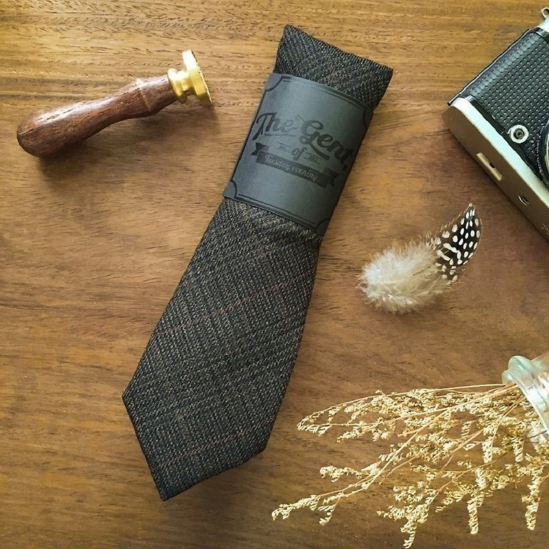 The GENT Dark Brown Glen Plaid Necktie - 領帶/領帶夾 - 棉．麻 咖啡色