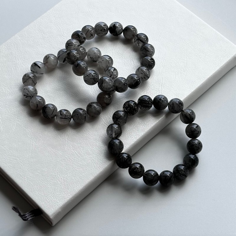 [Mo Shen] Black Hair Crystal Bracelet - Bracelets - Colored Glass Black