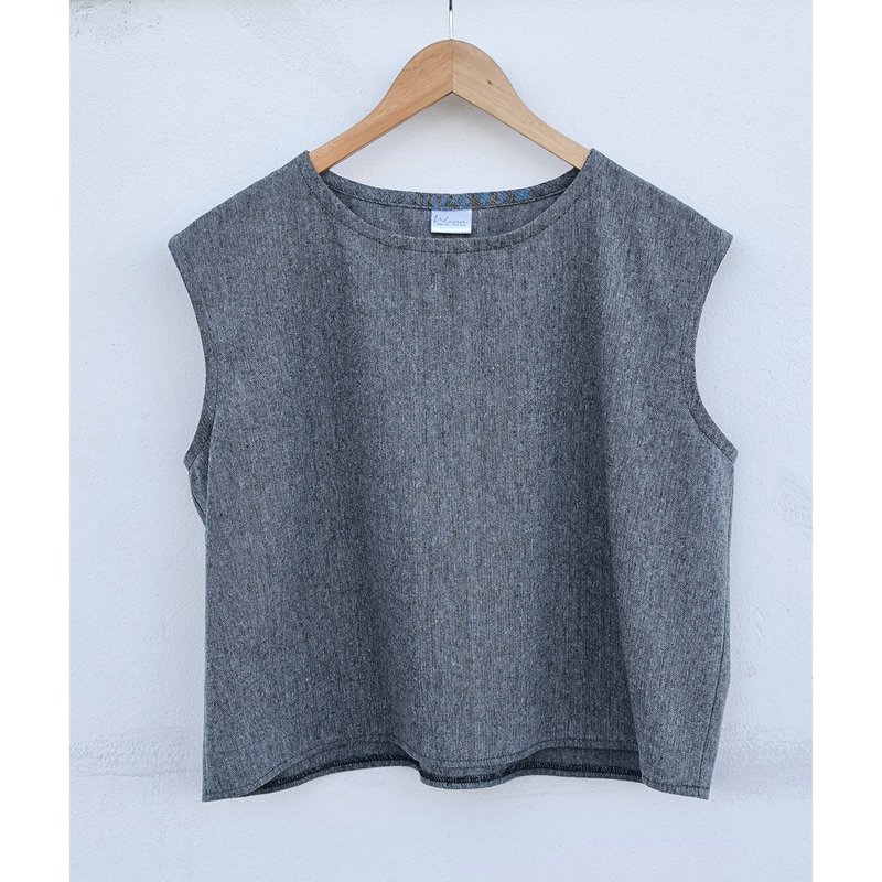 Cotton | Dark Grey Sleeveless Top - 女上衣/長袖上衣 - 棉．麻 灰色