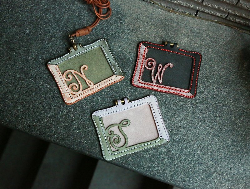 Crescent Hand-Stitched Initial Badge holder, Personalise, Mix and Match, Card - ID & Badge Holders - Genuine Leather 