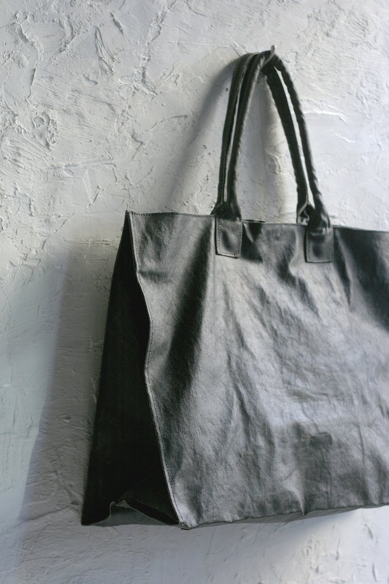 CHEEZ CHEEZ canvas 鞄 _Ga bag_ horizontal black - Handbags & Totes - Cotton & Hemp Black