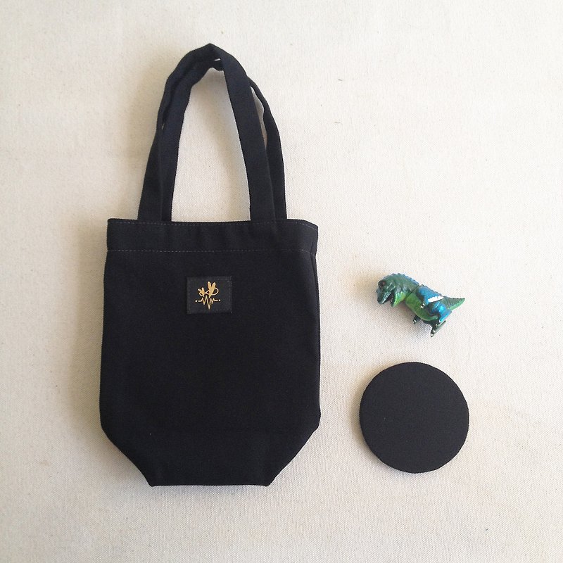 Beverage bag with coaster / ink black - Beverage Holders & Bags - Cotton & Hemp Black