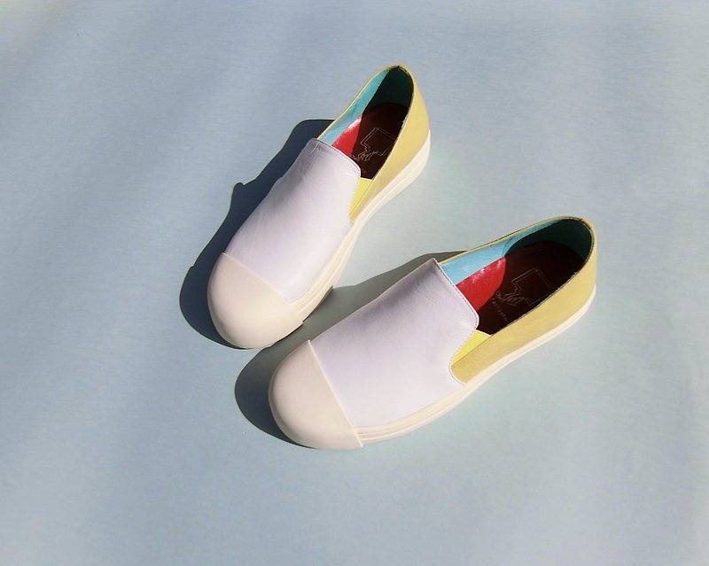 Mixed-color small platform casual shoes || bullet cartridges fly over mustard || #8111 - รองเท้าอ็อกฟอร์ดผู้หญิง - หนังแท้ ขาว