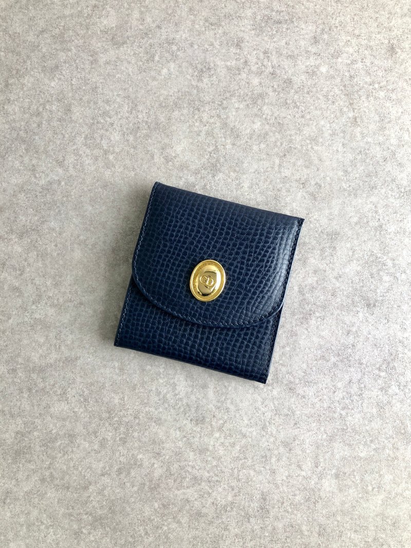 【 日本直送　名牌中古包 】Christian Dior クリスチャン ディオール 財布 ネイビー CD 型押しレザー コインケース オールド cai3si - 零錢包/小錢包 - 真皮 藍色