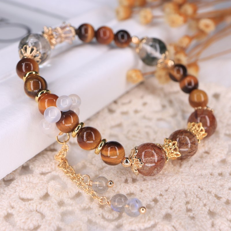 Prosperity and Career Bracelet | Copper Rutilated Quartz × Green Phantom Quartz - Bracelets - Crystal 