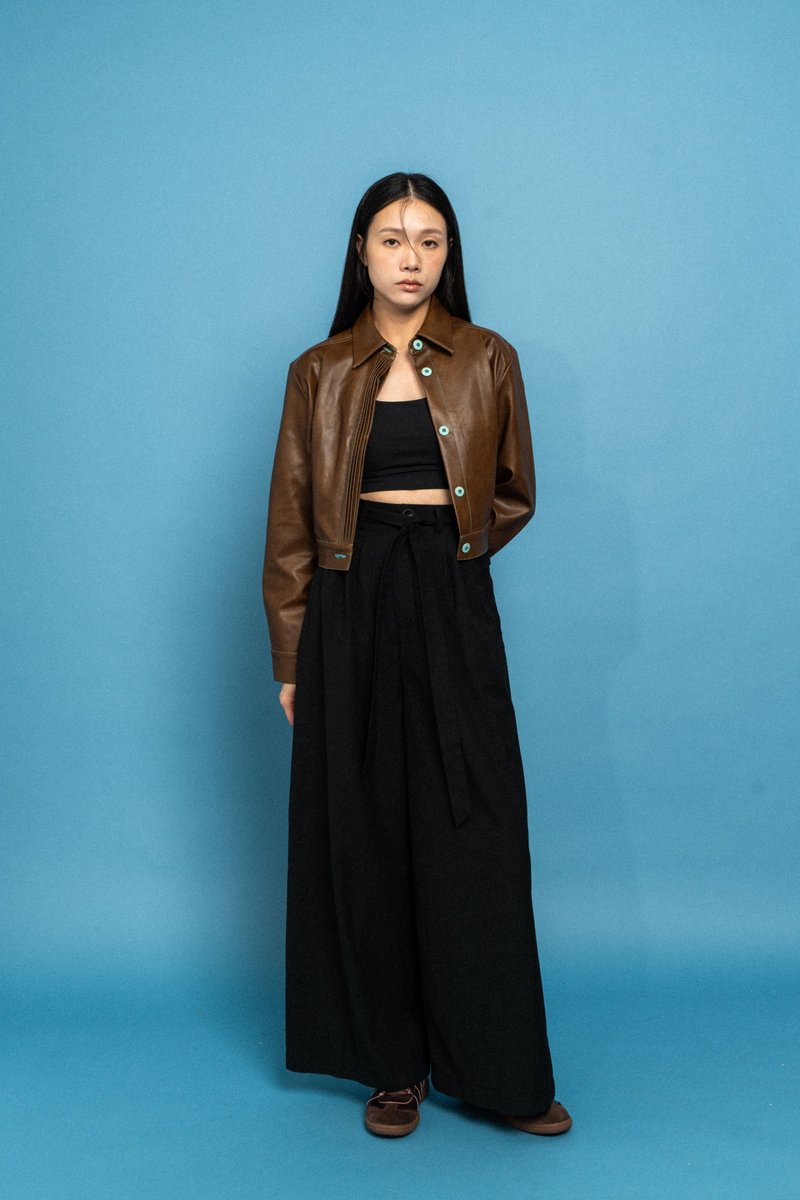 短版皮褸 Cropped leather jacket - 女大衣/外套 - 其他材質 咖啡色
