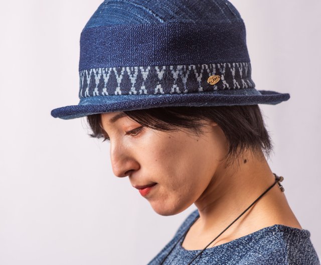 A bowler hat made of indigo-dyed cotton from Burkina Faso, Japan