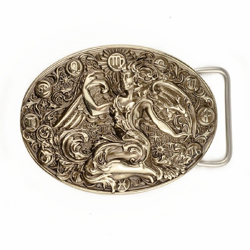 Virgo soild german silver belt buckle, Zodiac sign nickel silver belt - 皮帶/腰帶 - 其他材質 銀色