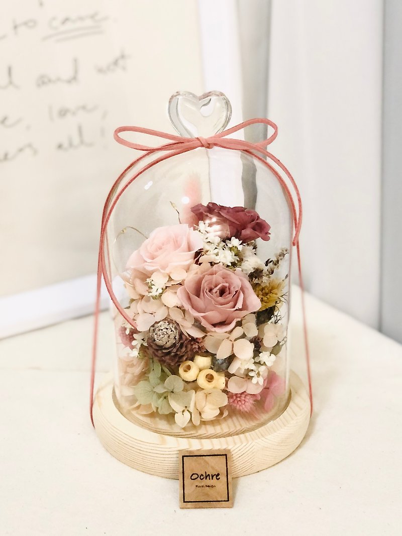 Ochre custom-made immortal rose glass flower cup lamp-large table flower flower cup flower gift flower box - Dried Flowers & Bouquets - Plants & Flowers Pink