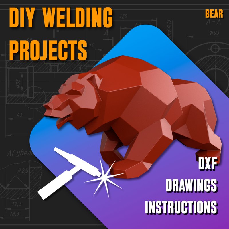 Welding Project Plans Drawings Bear (DXF, PDF) - 圖文模板設計 - 其他材質 
