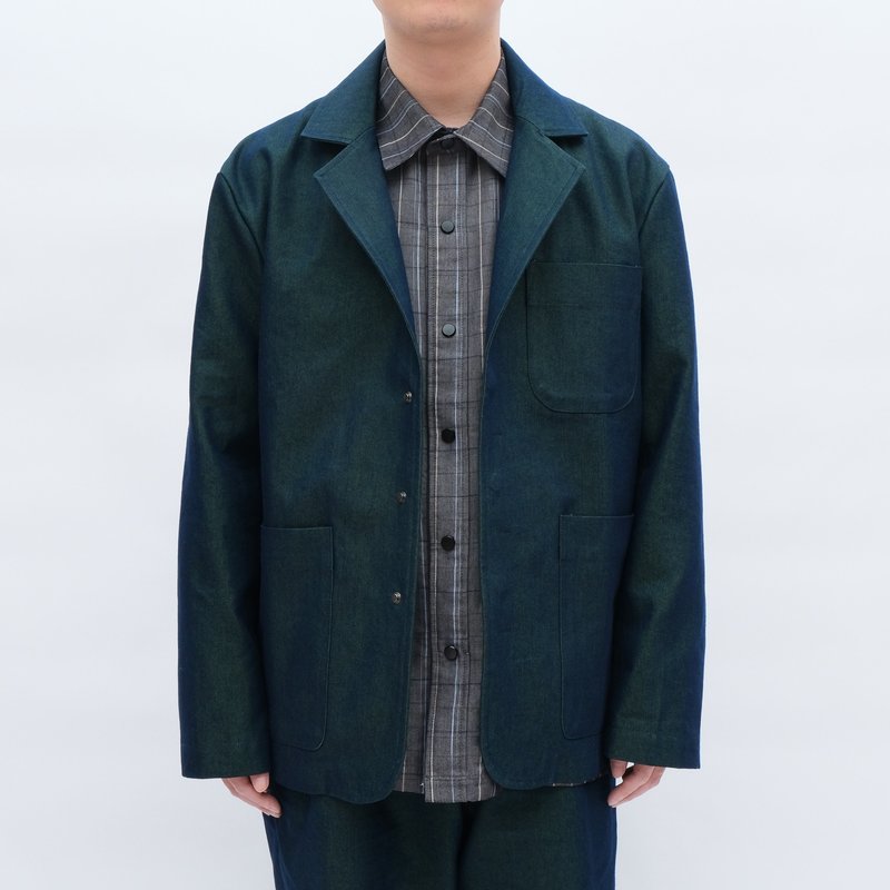 KAIKAI - MASQUERADE - Shadow green denim blazer - เสื้อสูทผู้ชาย - ผ้าฝ้าย/ผ้าลินิน สีเขียว