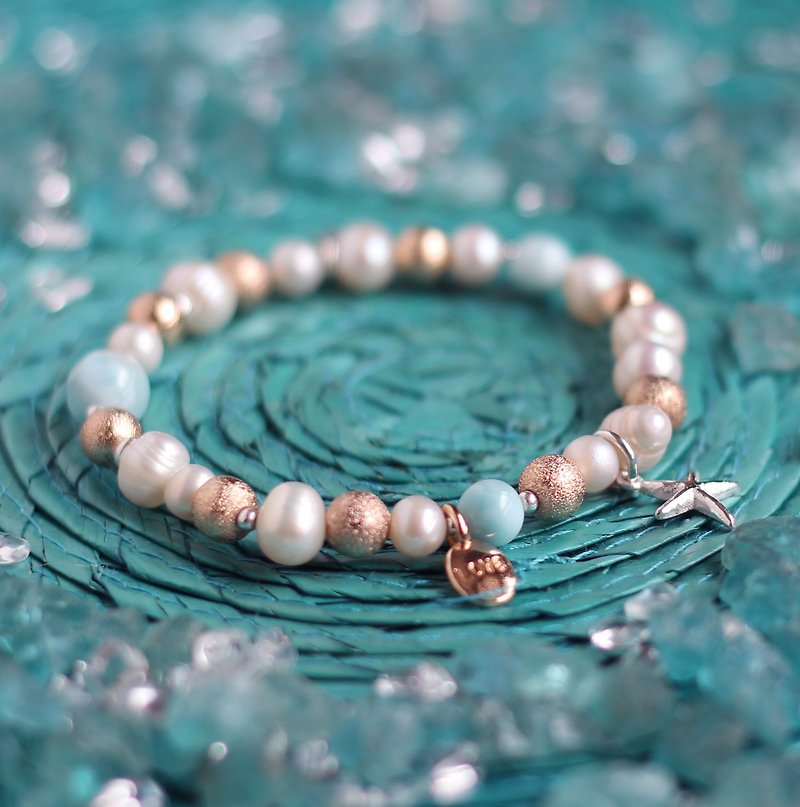 海のパターン。天然鉱石ブレスレット海ラインストーン（Lalima）天然真珠925純銀製の手の練習 - ブレスレット - 宝石 