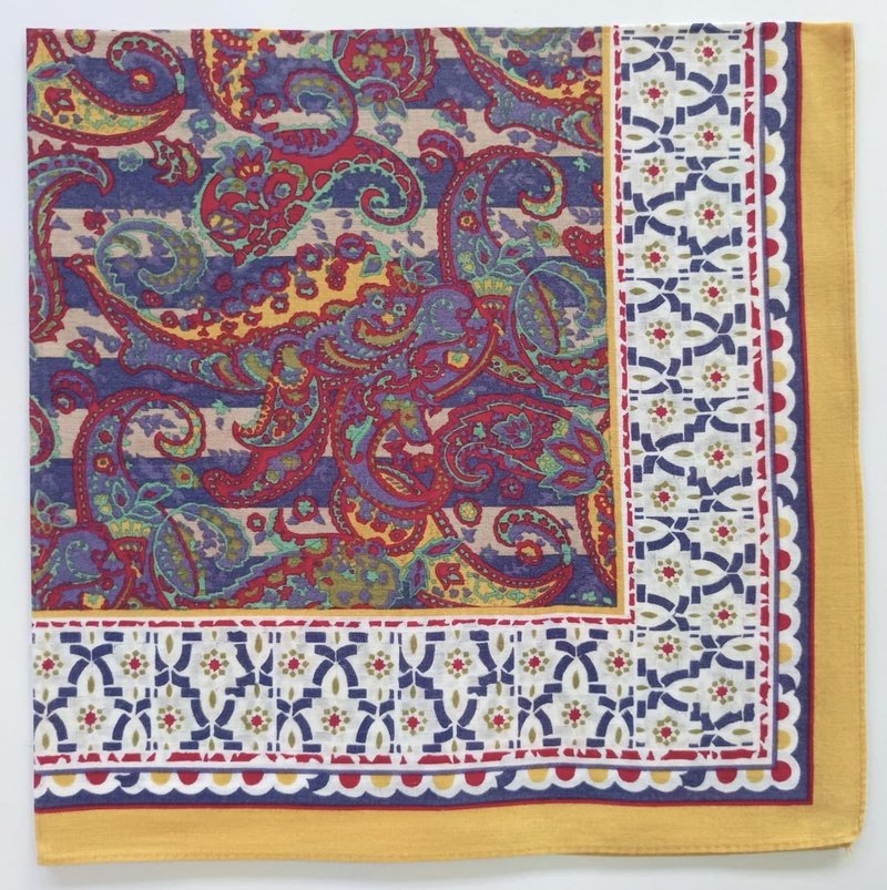 Yellow Paisley Floral Bandana, 20 x 20 inches, Cotton, Floral Bandana, Holiday - 絲巾 - 棉．麻 黃色