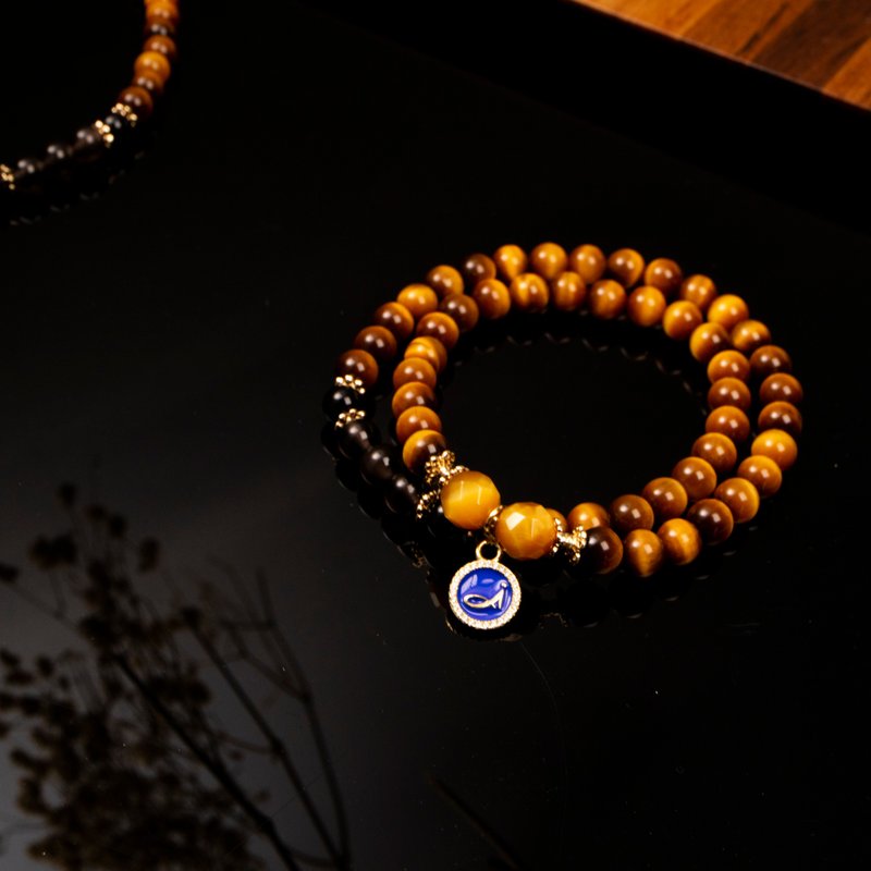 虎と豹デザイン | タイガーアイ | スモーキークォーツ | ファセットカットゴールデンタイガーアイ | 天然石ブレスレット - ブレスレット - クリスタル ゴールド