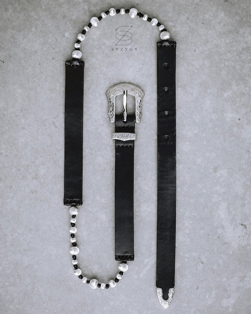 銀器皮帶 Silver leather belt - 腰帶/皮帶 - 真皮 黑色