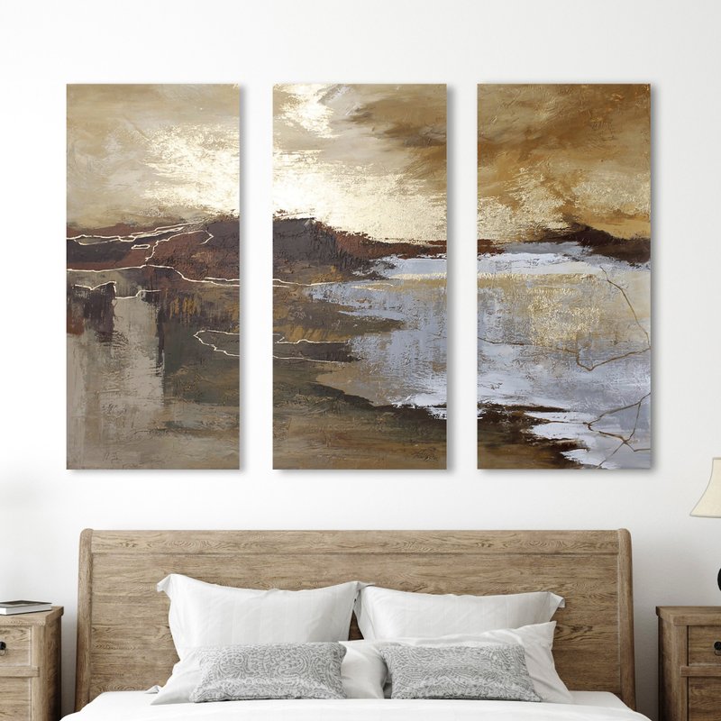 Brown abstract painting | Triptych wall art abstract  | Calabria 2 Triptych - 壁貼/牆壁裝飾 - 棉．麻 咖啡色