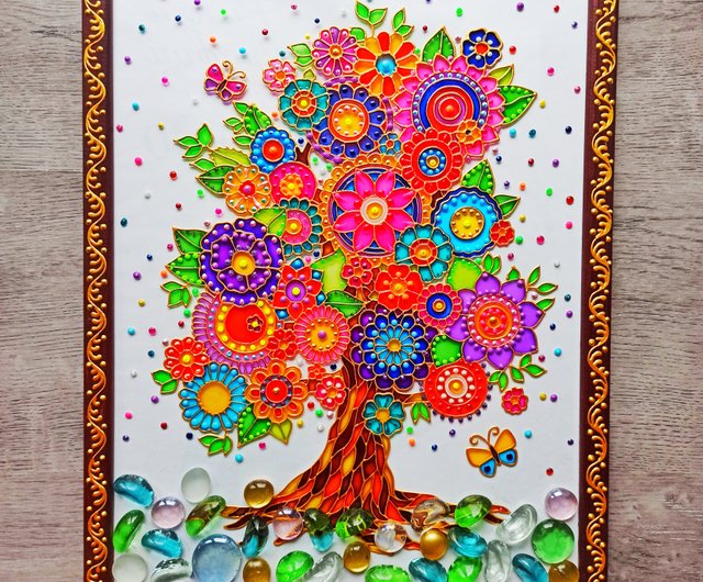 ガラスの生命の木のオリジナルの絵画ステンドグラスのモダンな