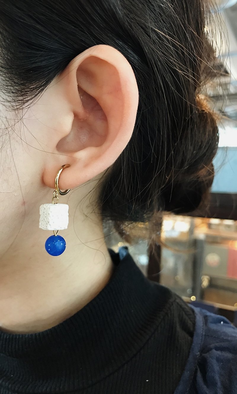 希臘假期 - 耳環/耳夾 - 玉石 藍色