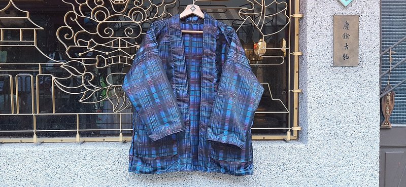 AMIN'S SHINY WORLD blue butterfly dazzling plaid colorful amoeba embossed KIMONO double-sided - Men's Coats & Jackets - Cotton & Hemp Multicolor