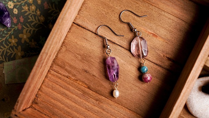 [Elegant, is my taste hand-made X] natural stone earrings (interchangeable clip-on) - Earrings & Clip-ons - Paper Purple