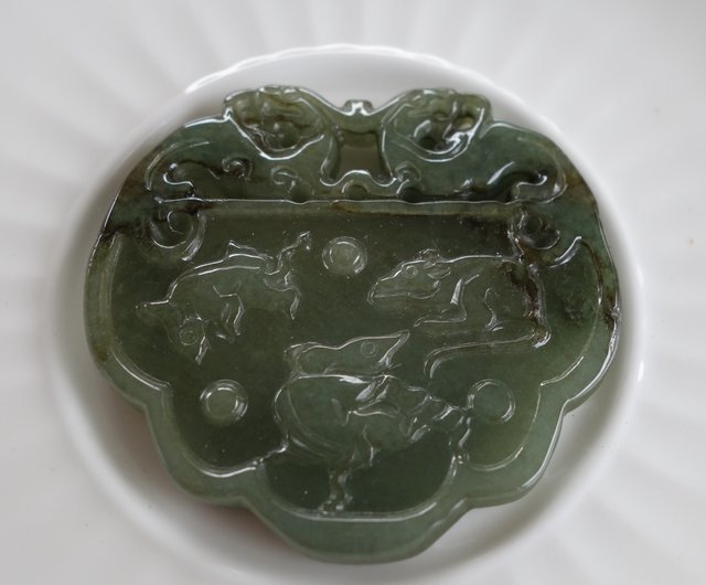 古翡翠 赤玉 彫刻 手彫り ネフライト 軟玉 王朝 アンティーク 風水 希少 Y'2 LEATHER WAIPER別注 ホースハイド レザージャケット古翡翠 赤玉