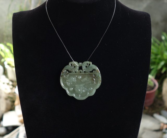 天然A貨翡翠彫刻牌 23.9g 玉彫 油青種 ミャンマー翡翠 A貨 鼠来宝 如意