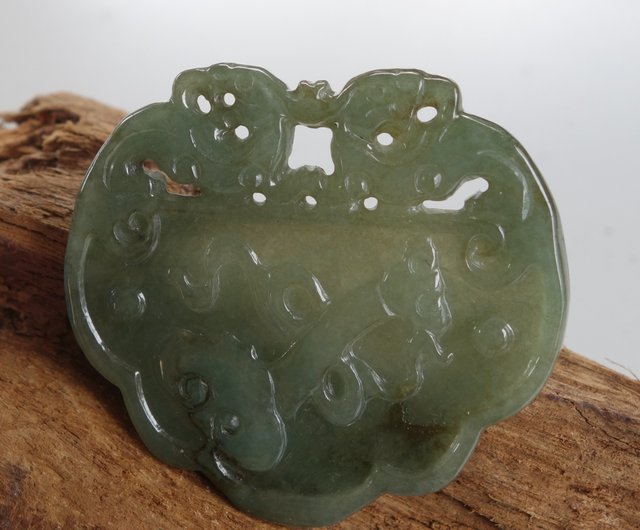天然A貨翡翠彫刻牌 23.9g 玉彫 油青種 ミャンマー翡翠 A貨 鼠来宝 如意