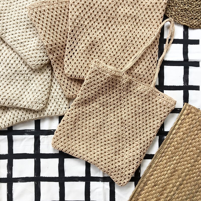 Beige/Creamy Tubia crochet bag - 手袋/手提袋 - 棉．麻 卡其色