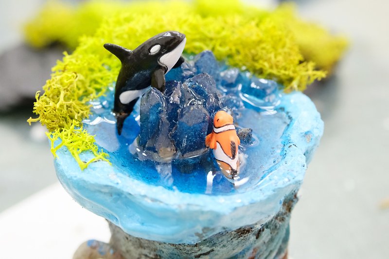 Waterscape handicraft course epoxy resin Cement landscaping miniature scene ocean tiger dolphin whale - Plants & Floral Arrangement - Cement 