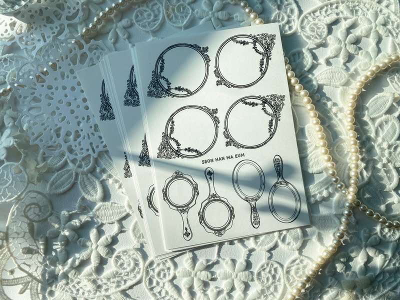 Antique Hand Mirror Drawing Stamping Texture Label Paper - Cards & Postcards - Paper White