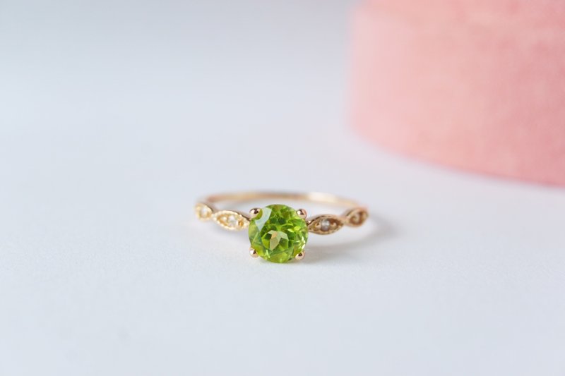 Natural Peridot Ring Sterling Silver with rosegold plated. - General Rings - Sterling Silver Green