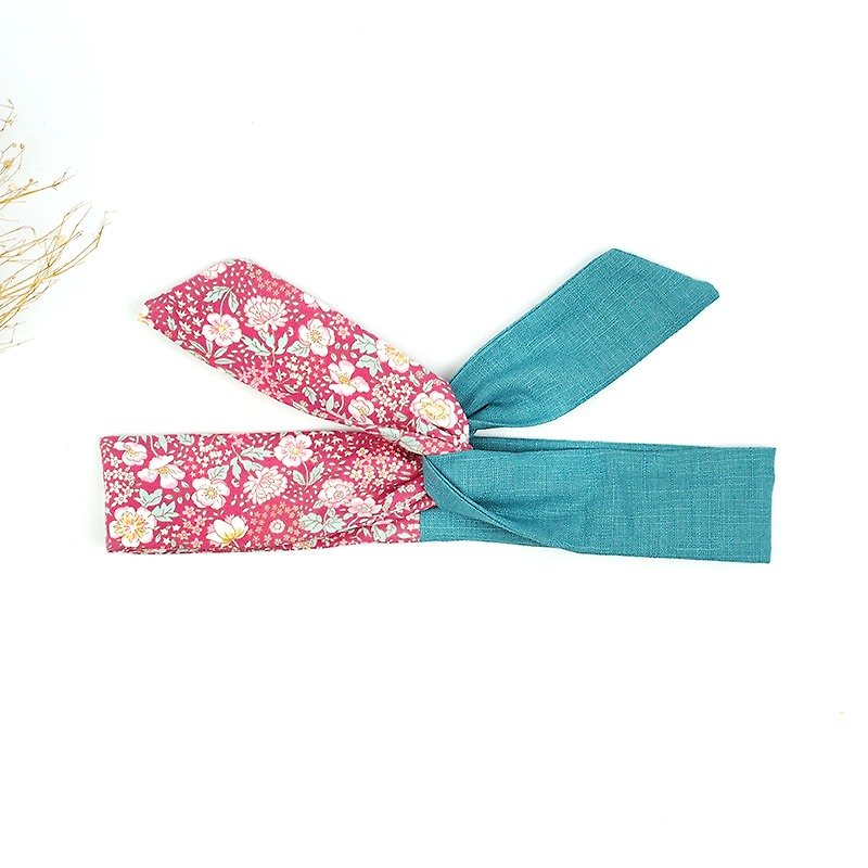 Calf Village Calf Village Handmade Hairpin Aluminum Hair Band Multi-style Headband Japanese Floral Cotton Cloth {Mountain Tea Toner} 【A-156】 - เครื่องประดับผม - ผ้าฝ้าย/ผ้าลินิน สึชมพู