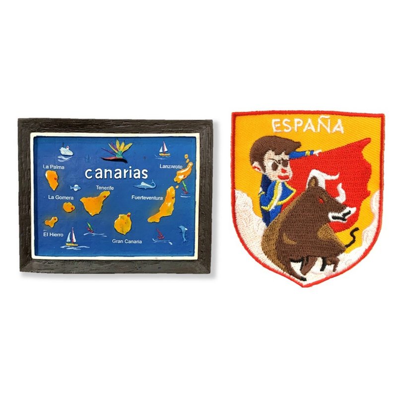 西班牙 大加納利群島可愛磁鐵+西班牙 鬥牛士 ESPANA刺繡【2件組 - 磁鐵 - 橡膠 多色