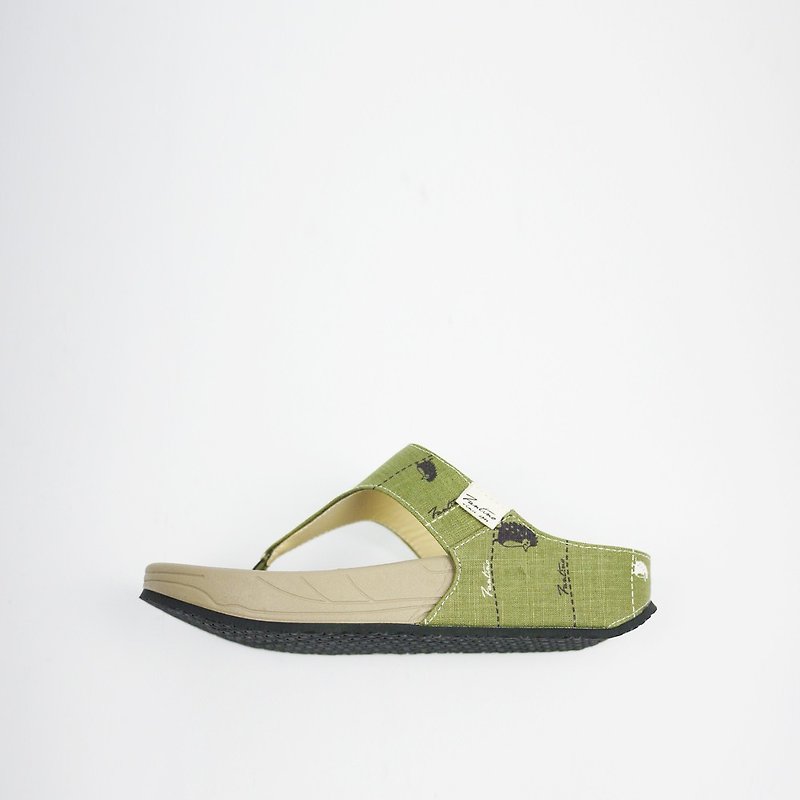 厚底夾腳室外拖 - 漫步一線間 - 抹茶綠 - 涼鞋 - 棉．麻 綠色