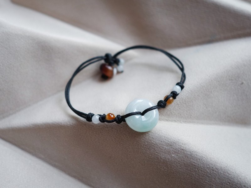 Safe buckle green jade rope bracelet, Burmese jade, agate, natural stone - สร้อยข้อมือ - หยก 