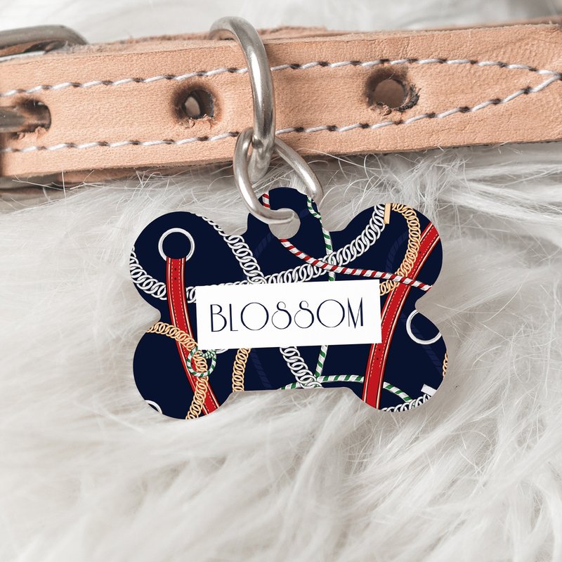 カスタマイズされたペット識別タグ - 中国語と英語の両面カスタマイズ - ロープ編み / ペット ファッション アクセサリー - オーダーメイドグッズ - 金属 ブルー