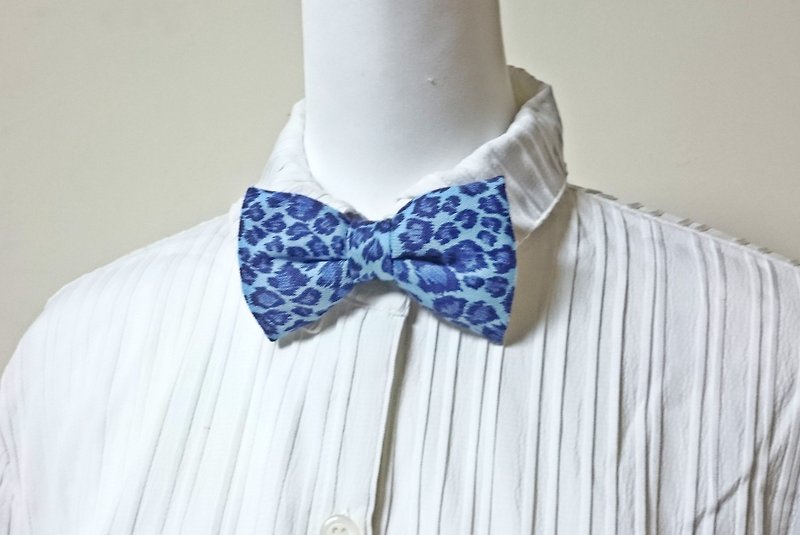 藍色豹紋 手工立體蝴蝶結領結 bow tie *SK* - 領結/領巾 - 棉．麻 