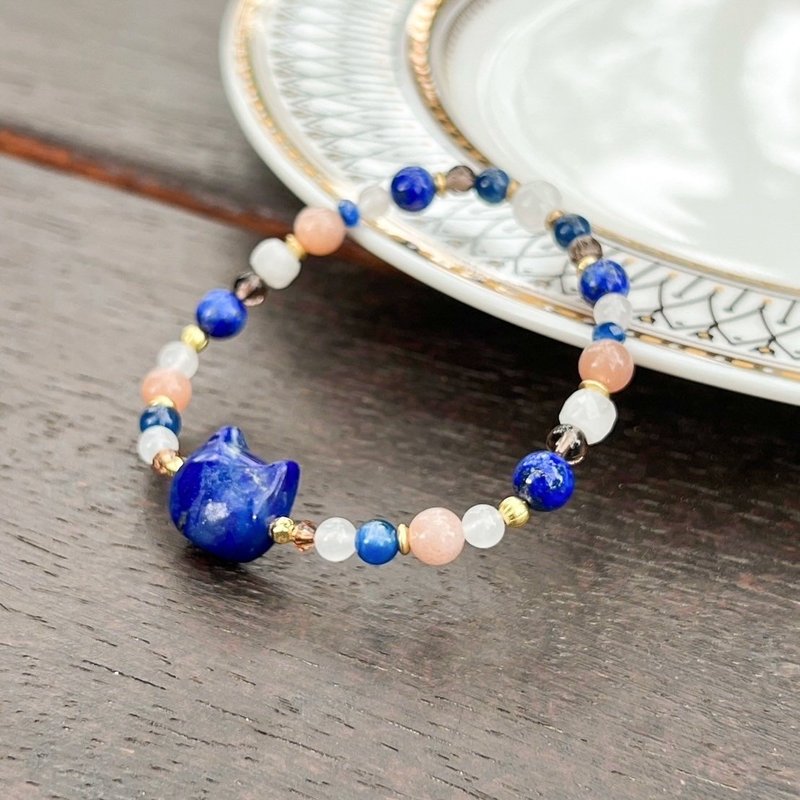 【Cat Duke】Cat head lapis lazuli crystal bracelet - Bracelets - Crystal 