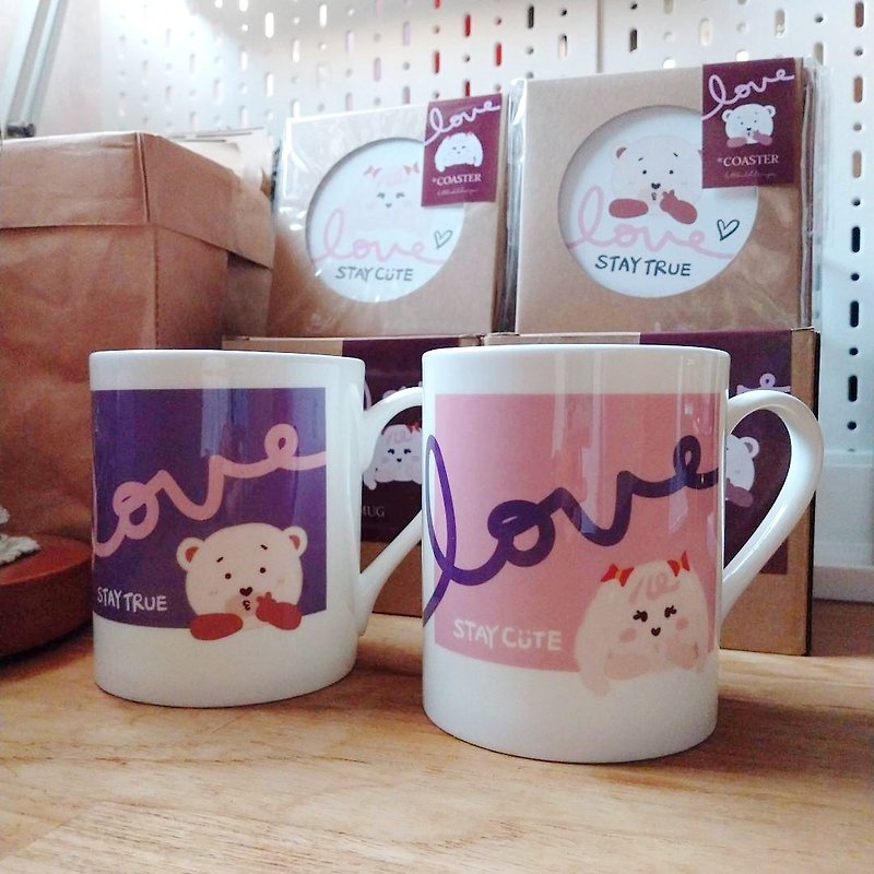 LOVE 馬克杯 吸水杯墊 情侶款 - 咖啡杯/馬克杯 - 陶 粉紅色