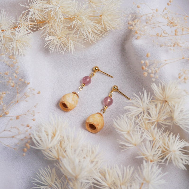 Seed Fruit-Amber Eucalyptus Fruit-Natural Stone Earrings - Earrings & Clip-ons - Plants & Flowers Khaki