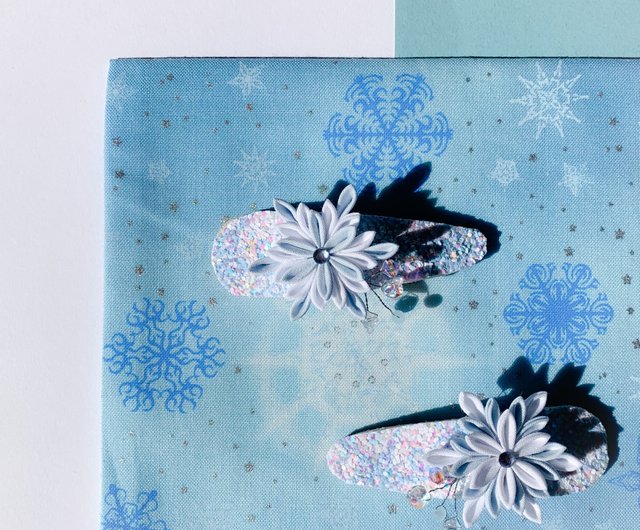 雪花雪の結晶 細工布花髮夾 髮卡 設計館tsumami髮花癲 髮飾 Pinkoi